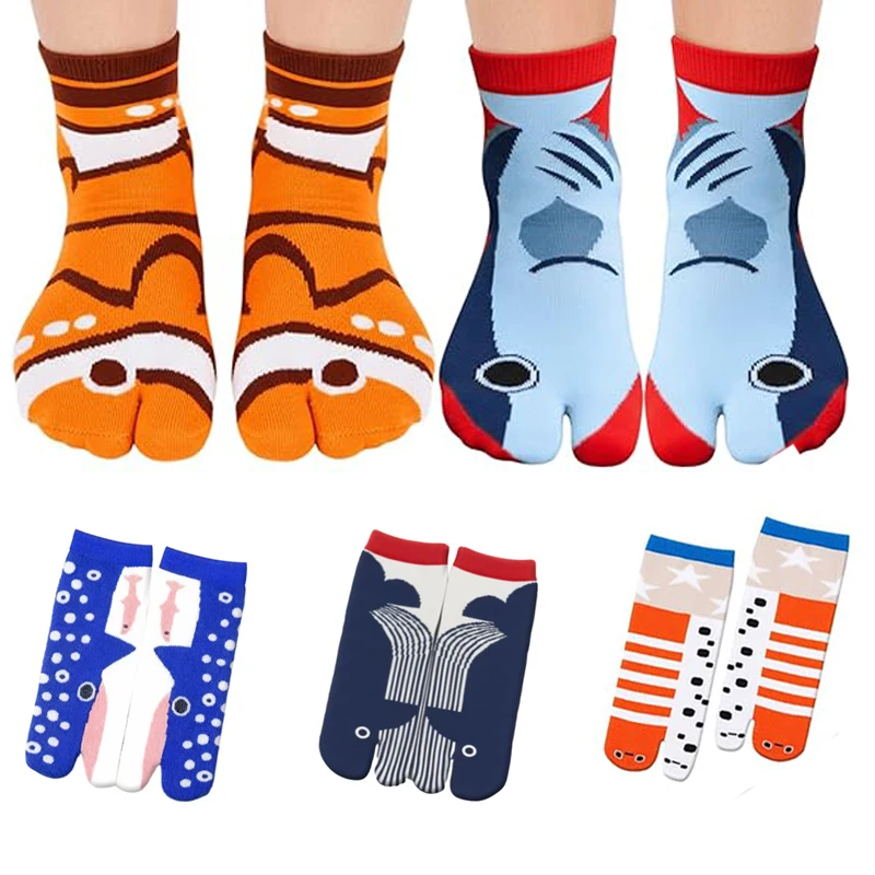 Lustige Fischsocken, originelle Tabi-Socken mit geteilten Zehen, Baumwollsocken mit Meeresmotiven, weiche, mittelhohe Socken, Cartoon-Aquarium-Socken mit hässlichem Aal – Detail 1