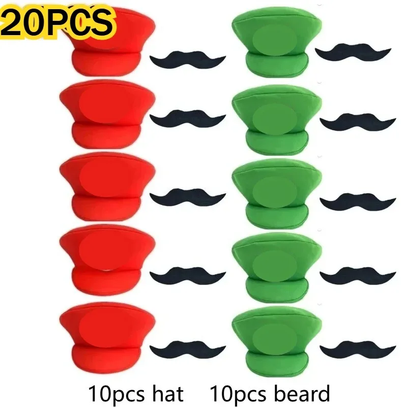 20pcs Movie Super Brothers Wholesale Hat with Beard Cosplay Anime Halloween Costumes Accessories Christmas Fancy Dress Caps