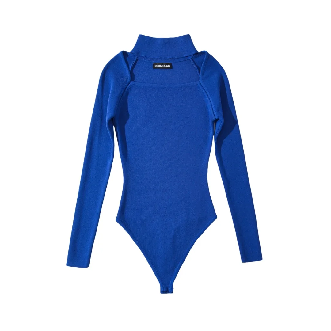 จั๊มสูทบอดี้สูทแขนยาวคอ halter ถักสำหรับผู้หญิง