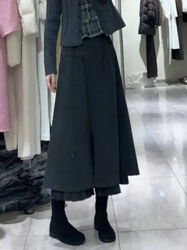 

High Waist f Length Skirt Women's Winter New Sle Ele Slimming Floral Trim Skirt Pants Versatile Umbrella Skirt