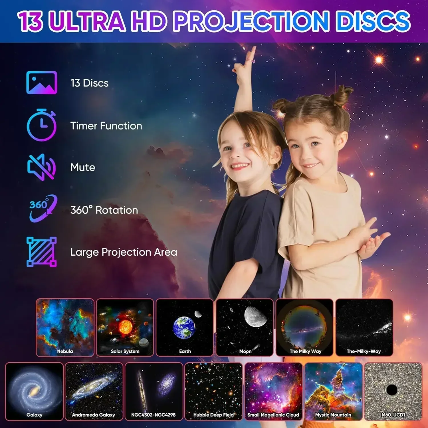 13 IN 1 HD Galaxy Star Planetarium Projector LED Night Light 360 Rotate Table Lamp For Bedroom Decoration Children Holiday Gift