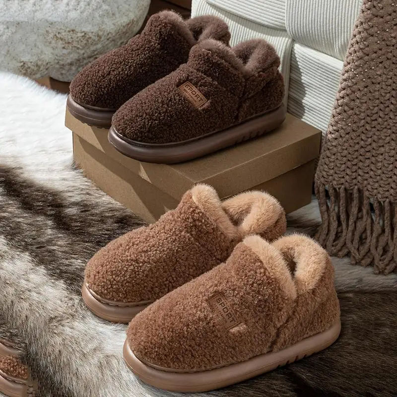 Komfortable Schneestiefel aus Lammwolle mit rutschfester, dicker Sohle für Damen, Winter 2026, Übergröße 45, warme, plüschige Stiefeletten, kurze, pelzige Stiefeletten für Damen – Detail 5
