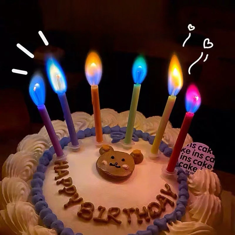 Velas de llama multicolores coloridas, 5/6 unidades por paquete, velas para tarta de cumpleaños, fiesta de boda, decoración, suministros de fiesta para niños