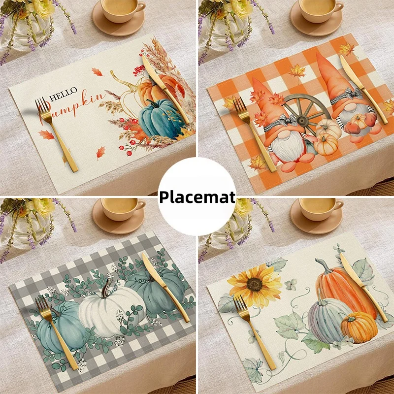 1pcs Thanksgiving decorative pumpkin printed placemats coasters insulation mats fabric simple and versatile western food mats.