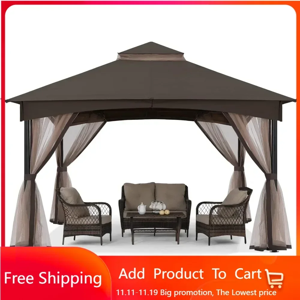 Tool Free Patio Gazebo Screw Free Easy Installation Outdoor Garden Gazebo with Netting Walls