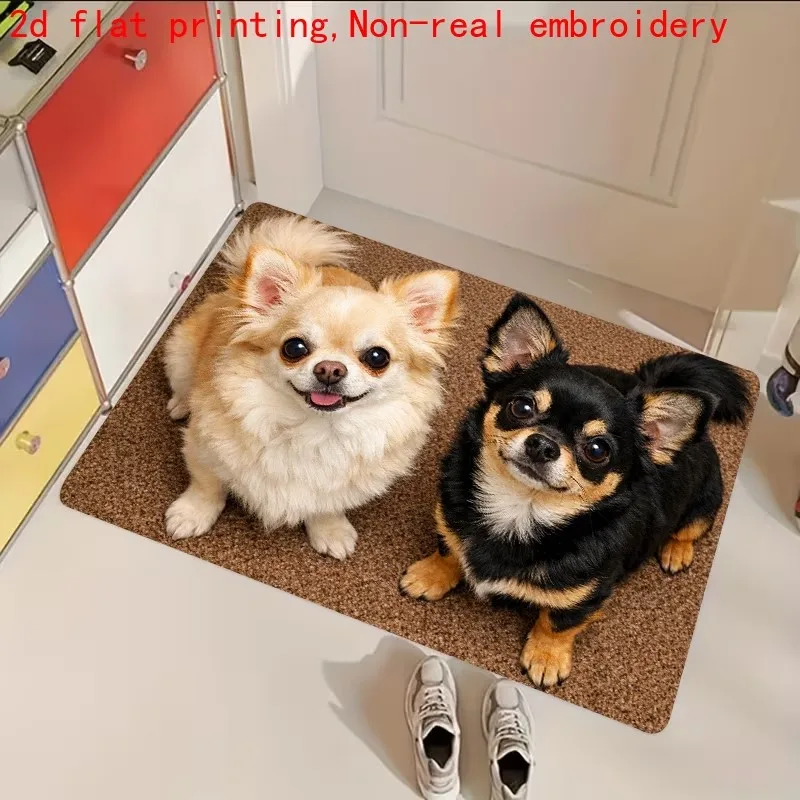 Cute Chihuahua Welcome Doormat Long Haired Dog Floor Rug Indoor Outdoor Entrance Carpet for Living Room Pet Lover Gift