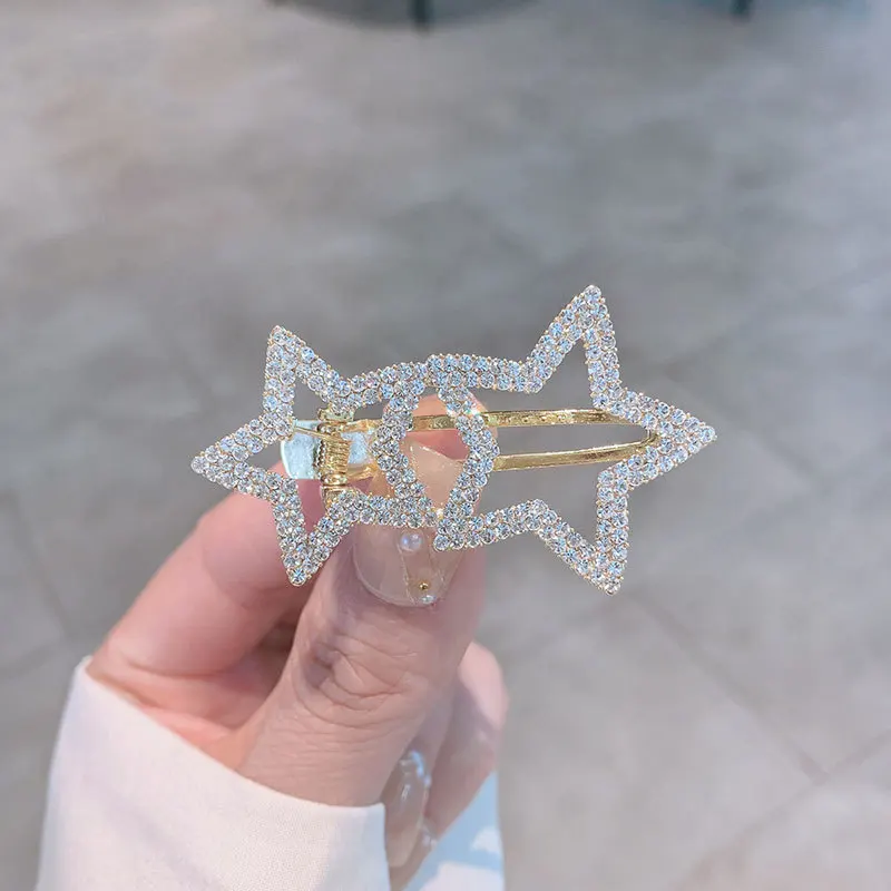 1/2/3Pcs Korean Fashion Pentagon Star Rhinestone Duckbill Clip for Girls Bangs Side Clip Metal Snap Hair Clips Accessories