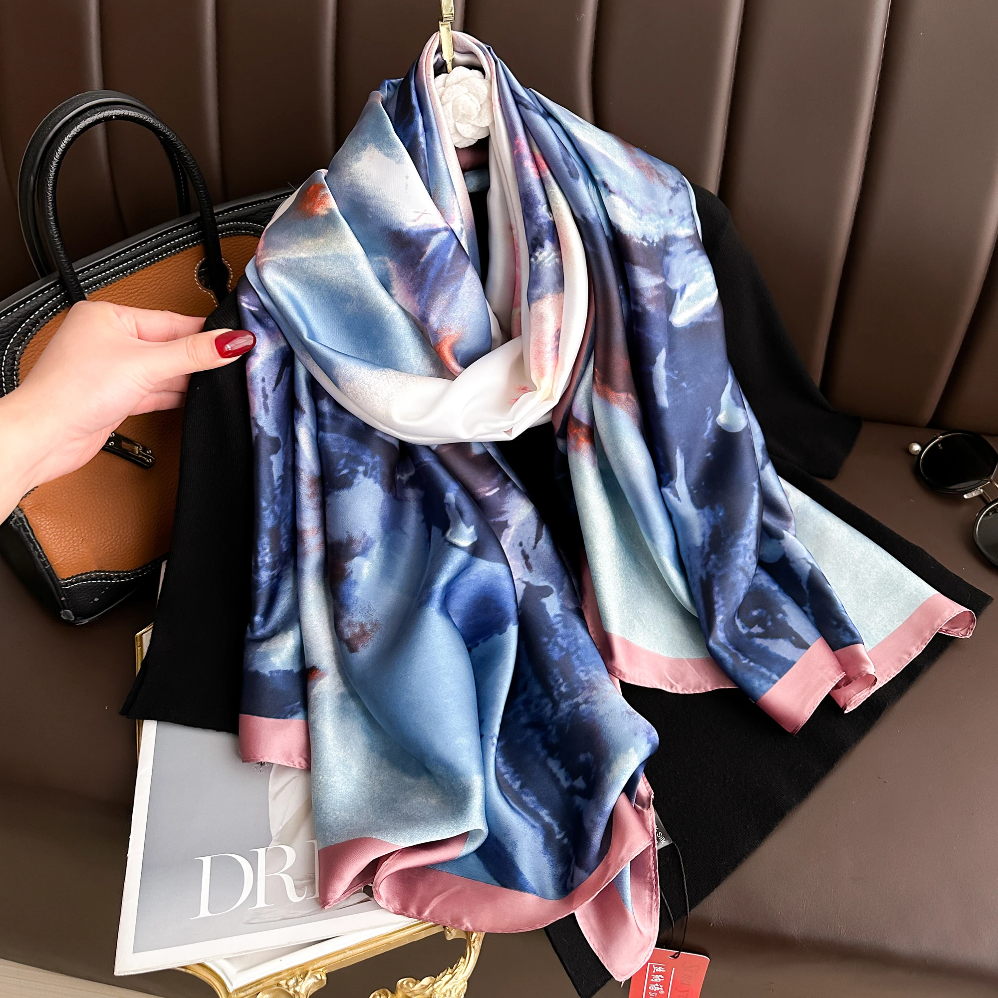 2024 180*90cm Luxury Brand Spring Summer Autumn Women Clothing New Fashion Color Matching Printed Silk Scarf Lady Shawl Turba