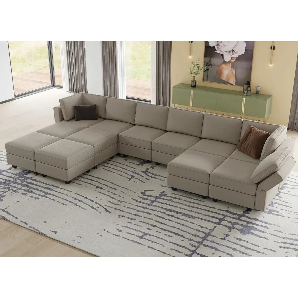 

Oversized U Shaped Sectional Couch with Reversible Double Chaises Velvet Modular Sectional Sleeper Sofa with Storage, Sofa