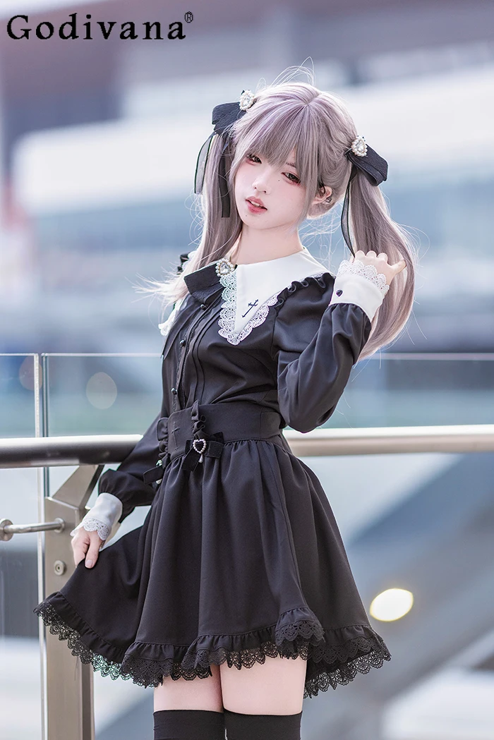 Japanische Mine girly süße süße Schleife Spitze Nähte Perle Herz Strass Lolita Shirt Sommer Mode hohe Taille schlanke Rock Frauen