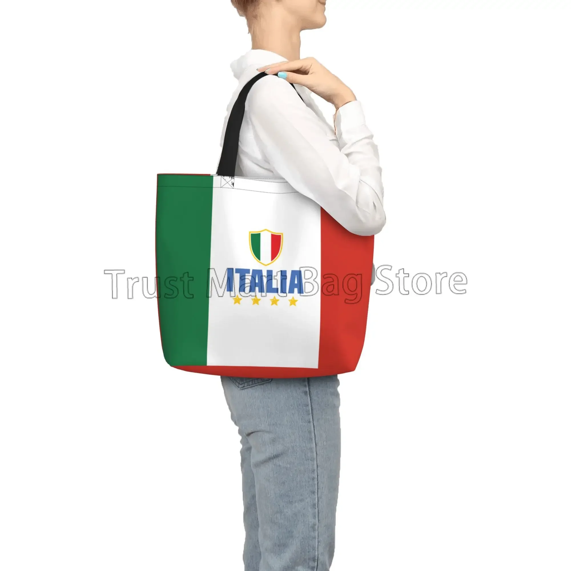 Italy Flag Handbags Reusable Grocery Bags Shopping Tote for Women Foldable Waterproof Book Tote Reusable Shoulder Bag