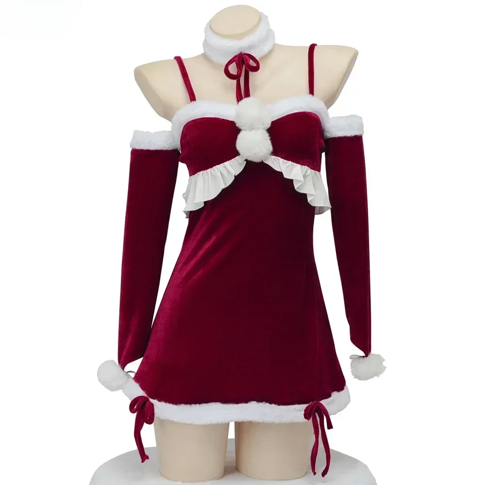 

Anime Girl Red Velvet Dress Christmas Uniform Outfits Women Santa Claus Cosplay Costume New Year Role Play Nightdress Underwear