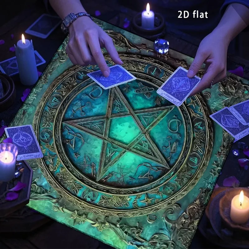 Gothic Pentagram Altar Cloth Tarot Tablecloth Mystical Blue Green Pagan Witchcraft Divination Cloth Tarot Mat