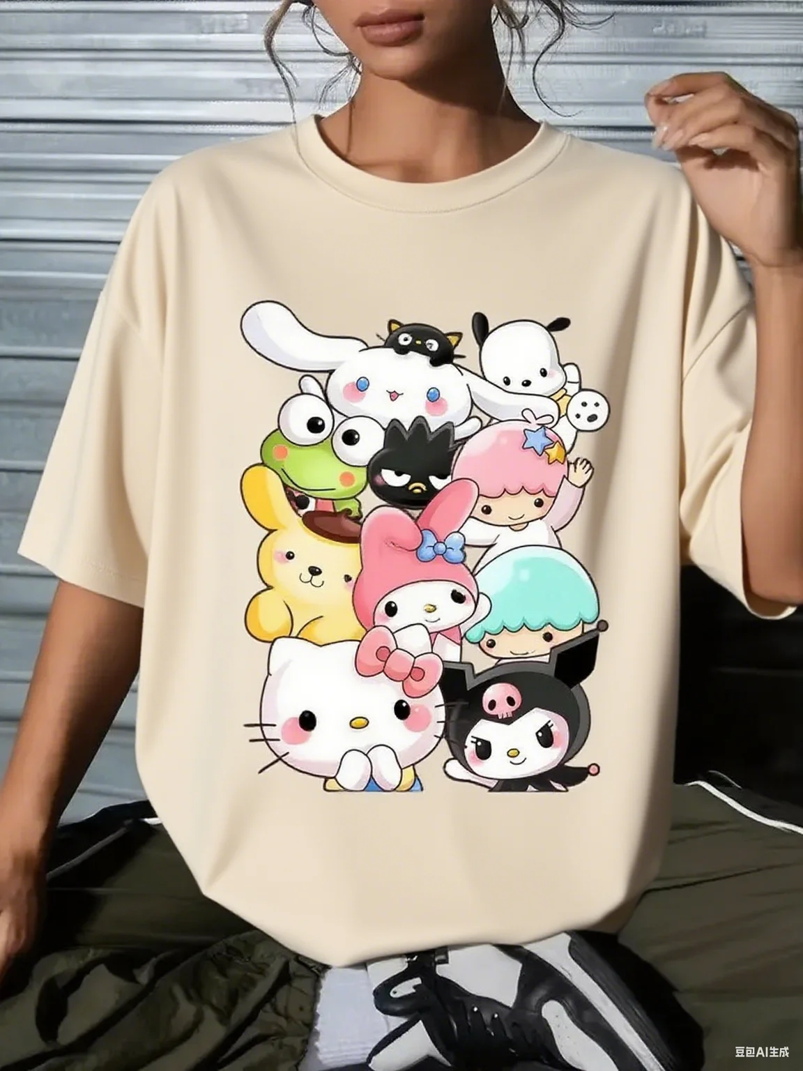 เสื้อยืดผ้าฝ้ายลายกราฟิกซานริโอ้สีสันสดใส ลายตัวละครซานริโอ้ยอดนิยม เนื้อผ้าฝ้ายแท้นุ่ม สไตล์น่ารัก เหมาะสำหรับแฟชั่น