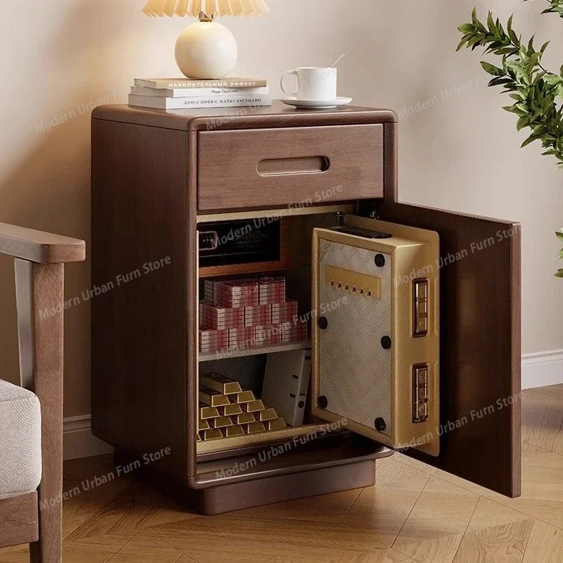 Full Bedroom Furniture Hidden Anti-theft Safe Fingerprint Password Lock Intelligent Solid Wood Bedside Cabinet Storage Cabinet