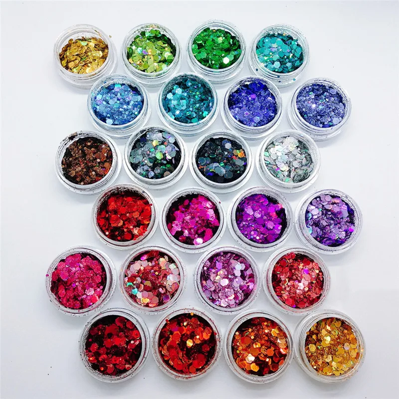 

24 Jars/Pack Mix Nail Glitter Flakes 24 Colors Hexagon Sequins Nail Glitter Holographic Pigment For Nail Flakes Sequins FB43-24#