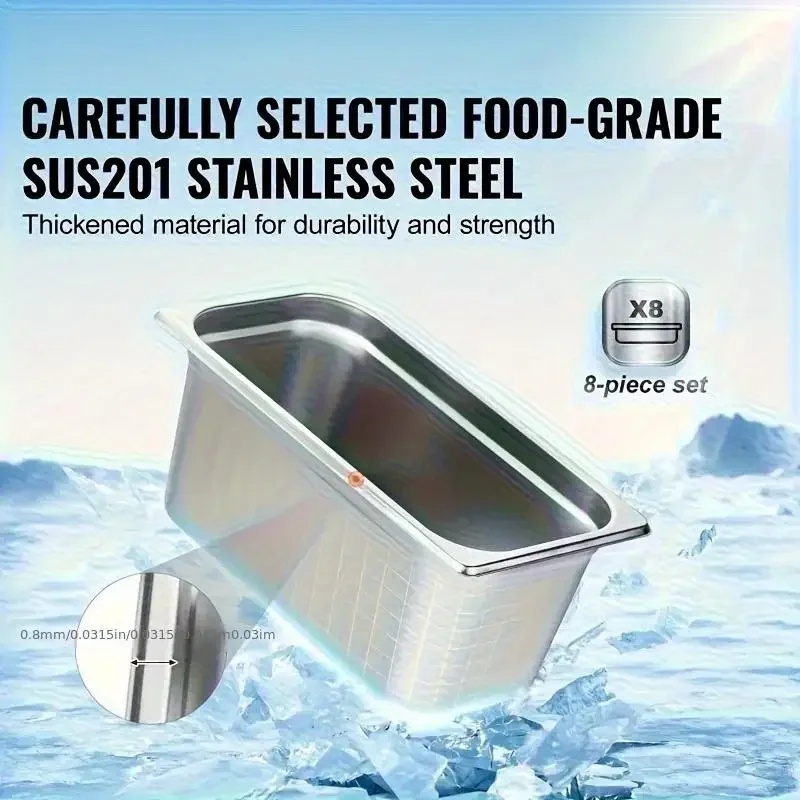 Stainless Steel Food Storage Containers Set - 3/4/6/8 Pieces with Lids Anti-Clogging Design Durable for Commercial Restaurant An