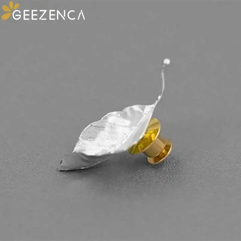 GEEZENCA 925 Sterling Silver 3D Leaf Brooches For Women Original Design Cute Chic Clothing Accessories Aesthetic Pins 2024 New