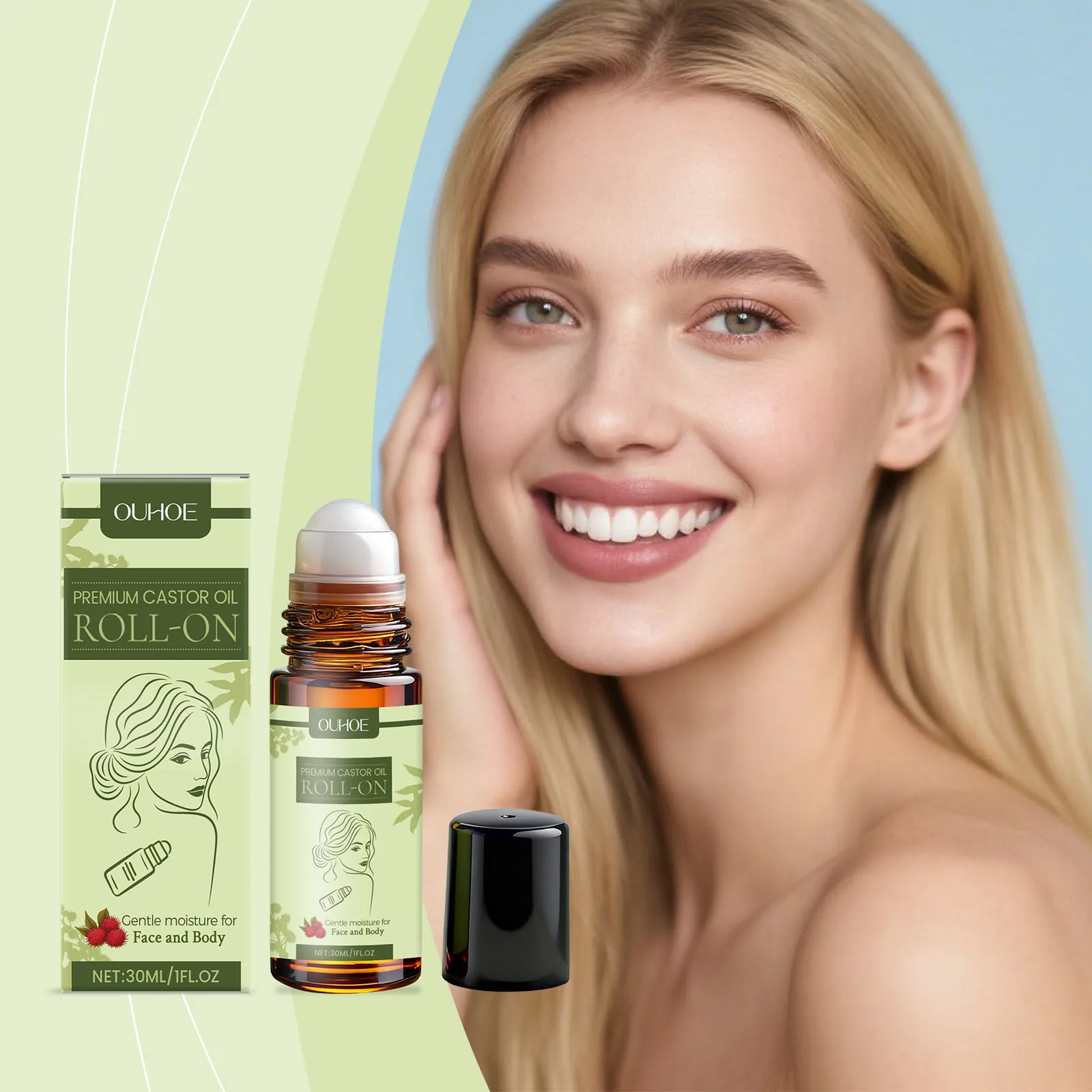 

Castor Oil Roller Essential Oil - Daily Skincare Deep Hydration Nourishes Softens Skin Soothes Aids Maintain Natural Balance