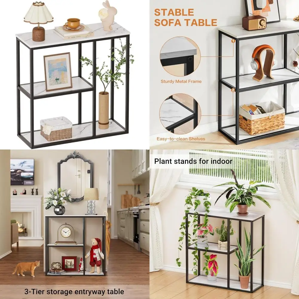 

Консольный столик, 12-дюймовый узкий столик в прихожей для гостиной, современный промышленный диван-стол 31,5 дюйма с 3-ярусными полками для хранения вещей