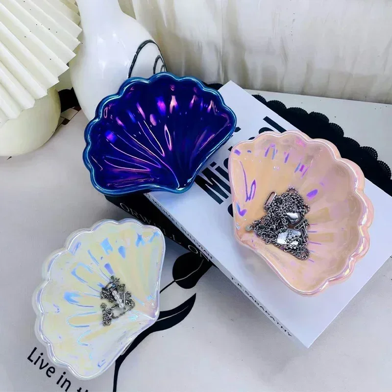 Shell Shape Ceramic Drain Soap Dish Holder Jewelry Boxes Creative Home Solid Color Soap Dishes Storage Box Bathroom Accessories