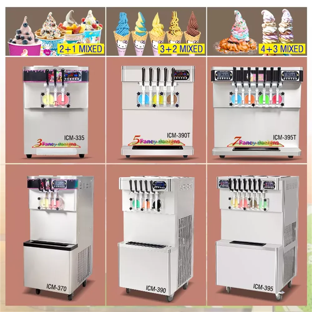 สแตนเลส 3 รสชาติ Soft Ice Cream Maker อัตโนมัติโยเกิร์ตกาแฟเย็น Ice Cream Machine Softeis Maschine