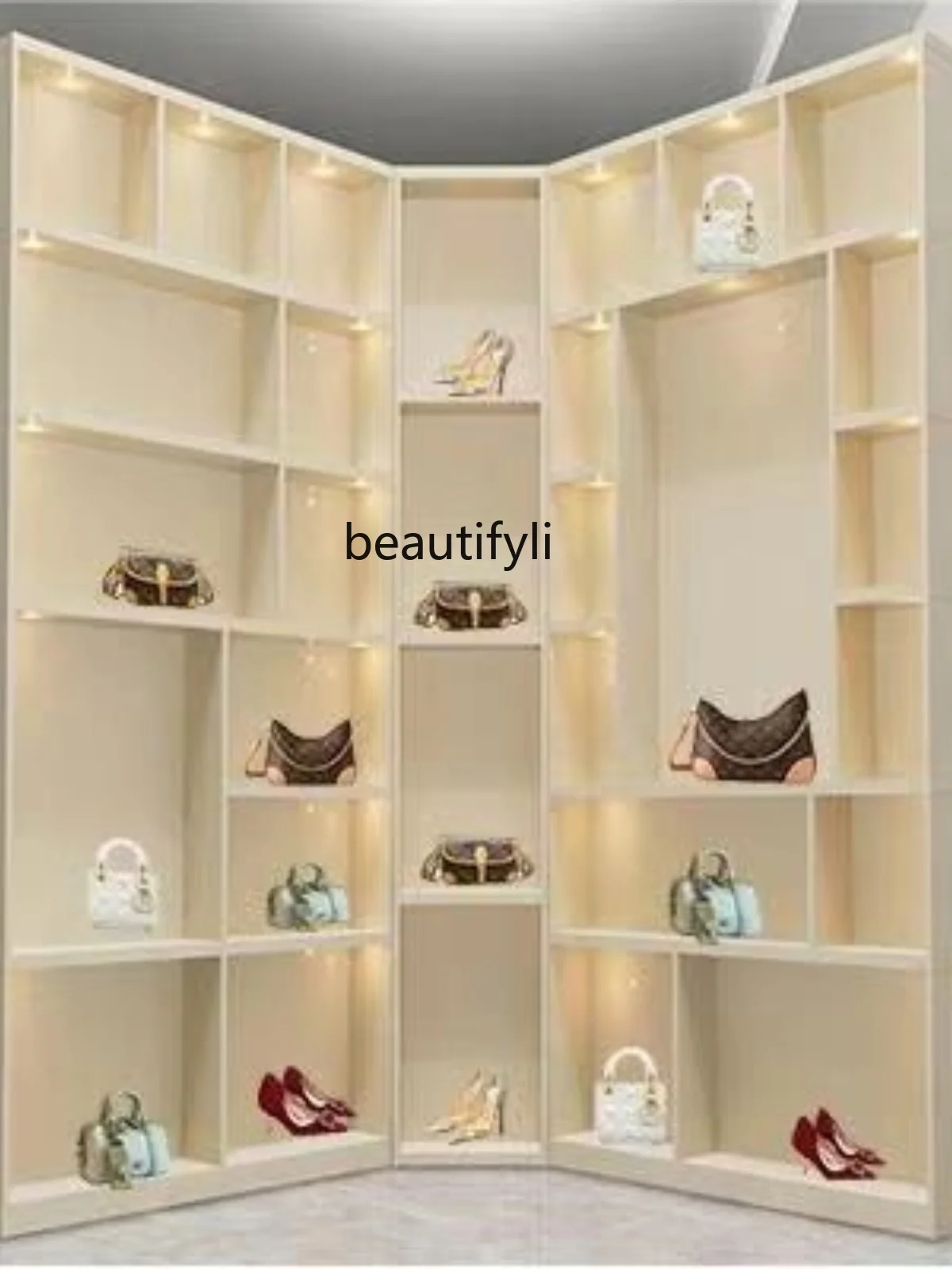 

Boutique Cabinet Background Display Cabinet Luggage Clothing Store Cosmetics Shelf Wooden Jewelry Showing Cabinet