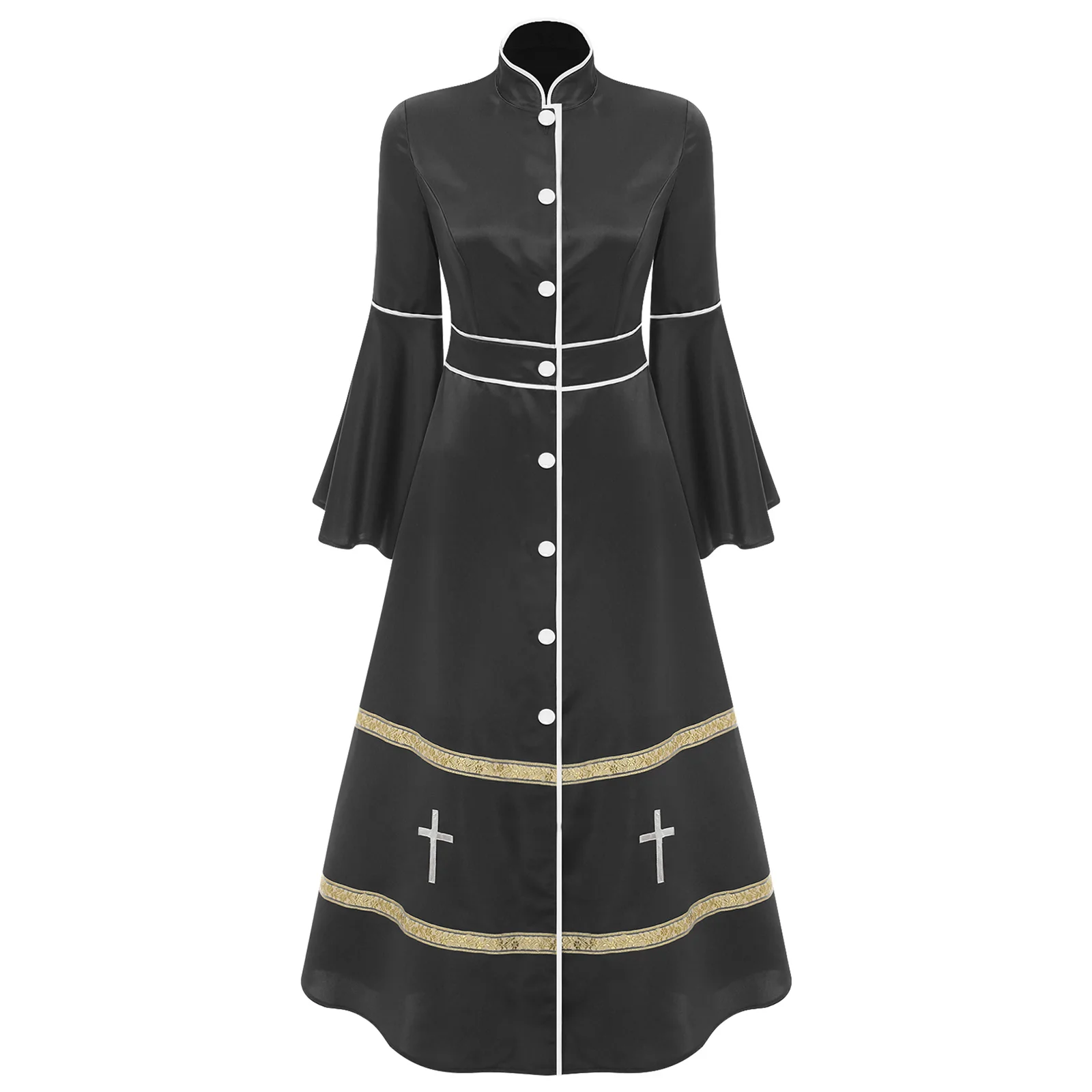 Womens Church Pastor Robes Cassock Clergy Minister Cosplay Costume Choir Worship Lyrical Praise Liturgical Dance Dress Gown