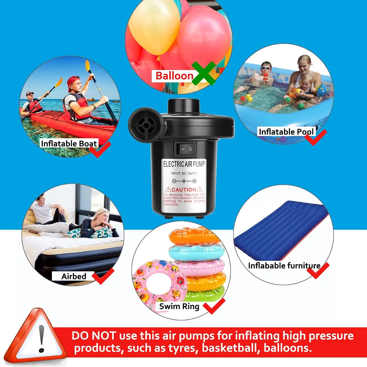 Portable Inflatable Pump Electric Air Mattress Camping Pump Car Air Compressor Pump Quick Filling Air Pump For Car Home Use