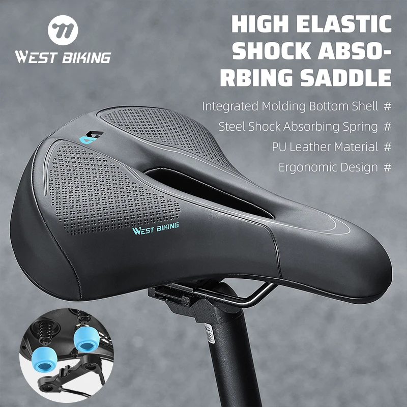 

WEST BIKING Bicycle Saddle High Elastic Shock Absorbing Hollow Cushion MTB Mountain Road Bike Leather Waterproof Cycling Seats