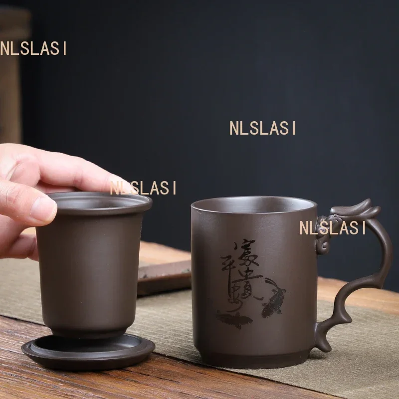 Chinese Yixing Purple Clay Teacups Raw Ore Handmade Master Cup Household Drinkware Chinese Teaware Supplies with Filter