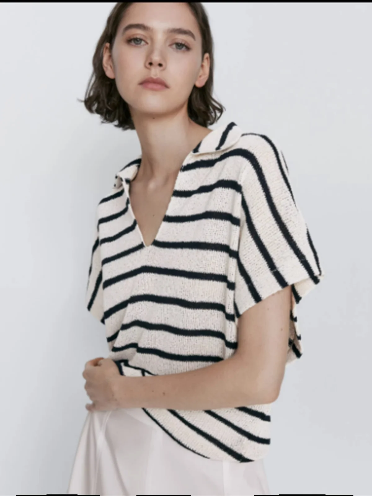 

Women's Casual Knitted ort Sve irt Stripe Pattern Comfortable Commute Faion Cotton Blend V-ne Summer New Arrival