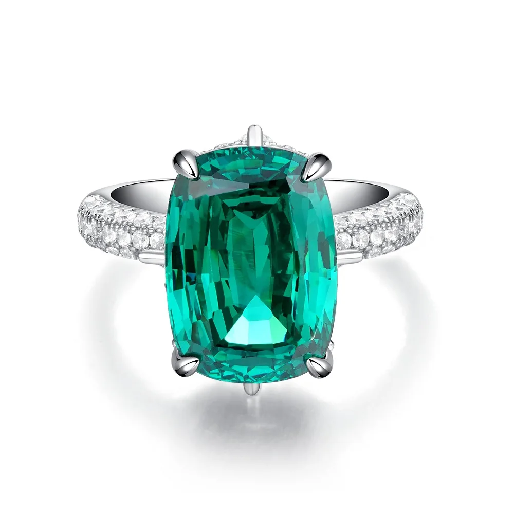 

Fashion Versatile S925 Sterling Silver Ring Female Emerald Full Diamond High Carbon Zircon Drag