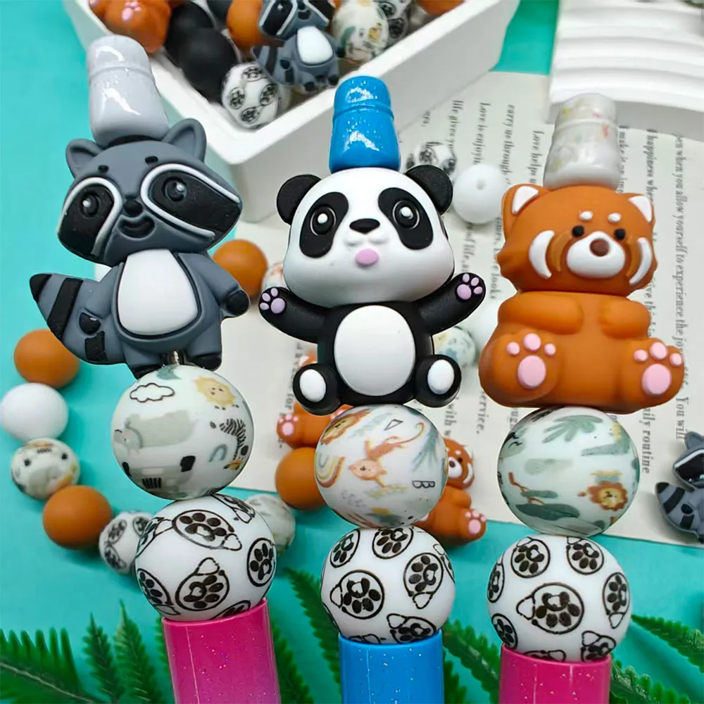 25/53PCS Panda Raccoon Animal Silicone Bead Set, Perfect for DIY Handmade Crafts Such as Keychains, Necklaces, Bracelets, Etc