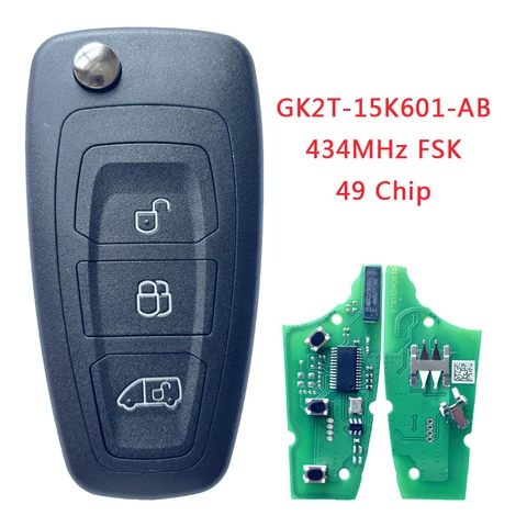 TXK018083-1 послепродажный 3-кнопочный ключ для Ford Transit, флип-брелок с дистанционным управлением, 434 МГц, 49 чипов, чип HITAG Pro, GK2T-15K601-AB/AC