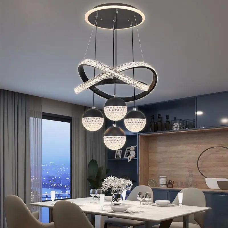 

Nordic Lustre Home Deco Dining Room Ceiling Chandelier Kitchen Island Fixture Luxury Acrylic Imitation Crystal Ball Pendant Lamp