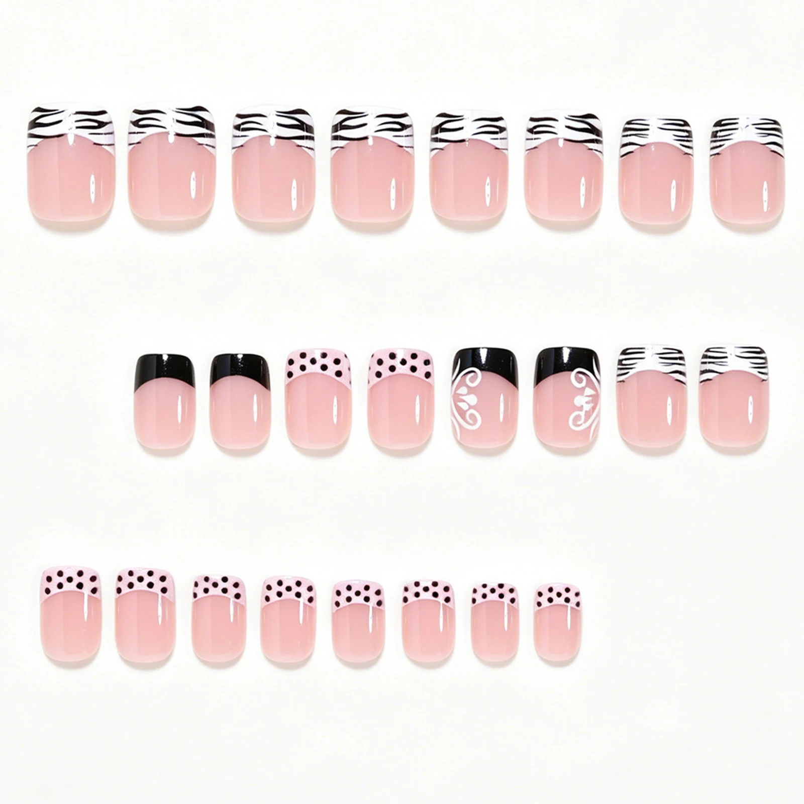 24 ชิ้น เล็บปลอมทรงสั้นทรงเหลี - Nail Art Zebra บทวิจารณ์และราคา