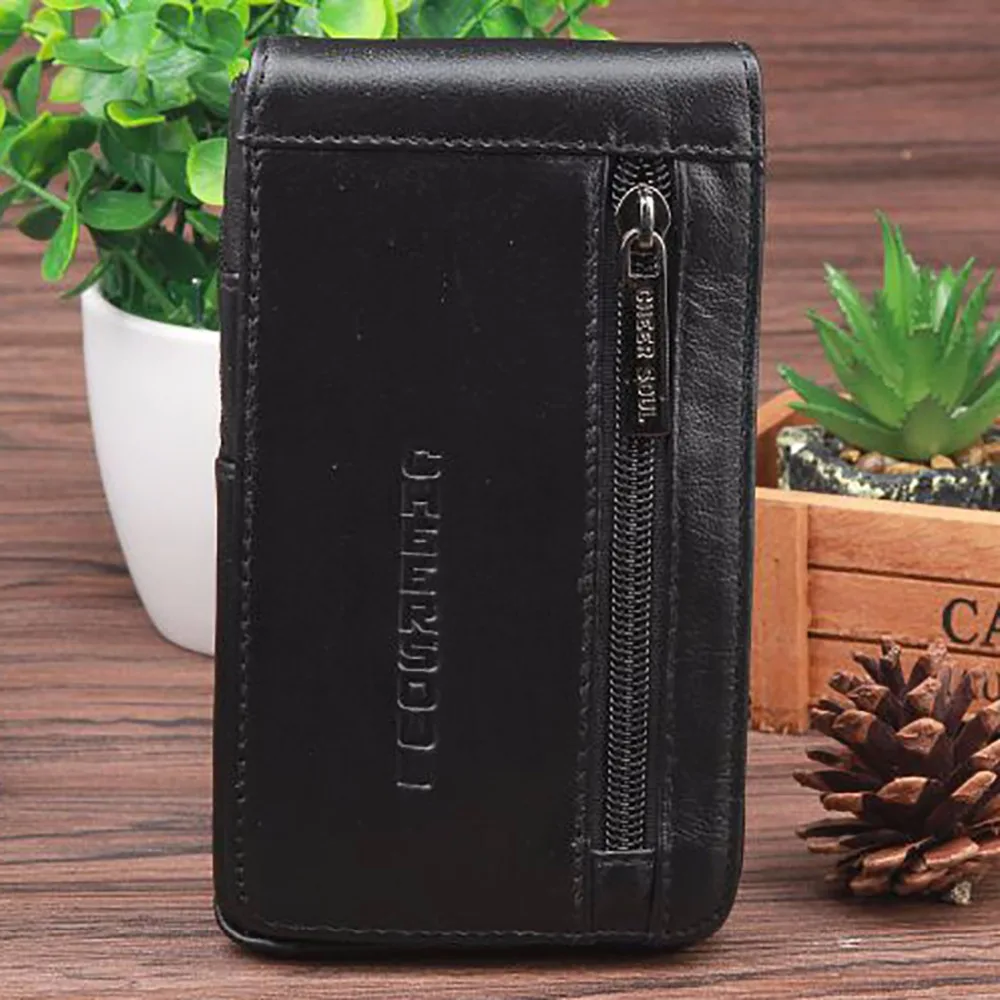 Men Genuine Leather Mobile Cell Phone Case Cover Skin Belt Bags Hip Bum Male Real Cowhide Purse Fanny Pack Hook Waist Bag