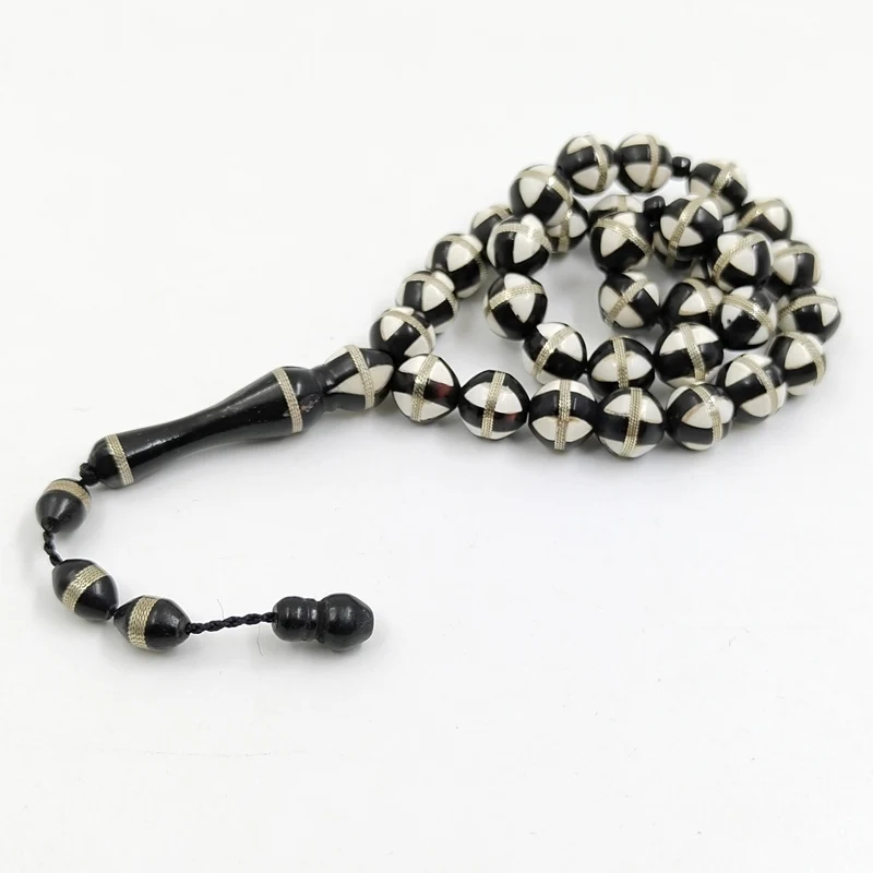 Tasbih Natural black kuka tree bead Inlaid silvers muslim Misbaha round 33 prayer beads Ramadan Eid gift