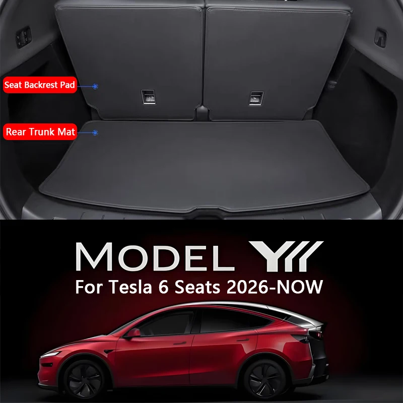 Rear Trunk Mat For Tesla Model Y 6-Seater Leather Full Coverage Cargo Liner Anti Dirty Mat Seat Backrest Protective Pad Cover