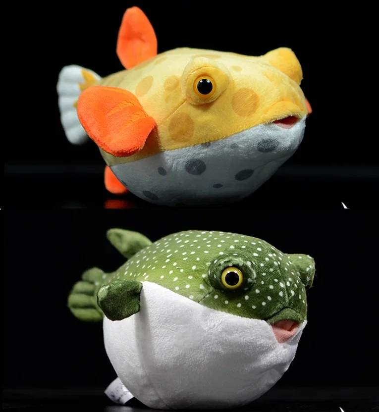 Pez globo realista, pez globo verde y amarillo, animal marino de imitación, muñeco de peluche suave, juguete de peluche, regalo de cumpleaños para niño o niña, 1 unidad