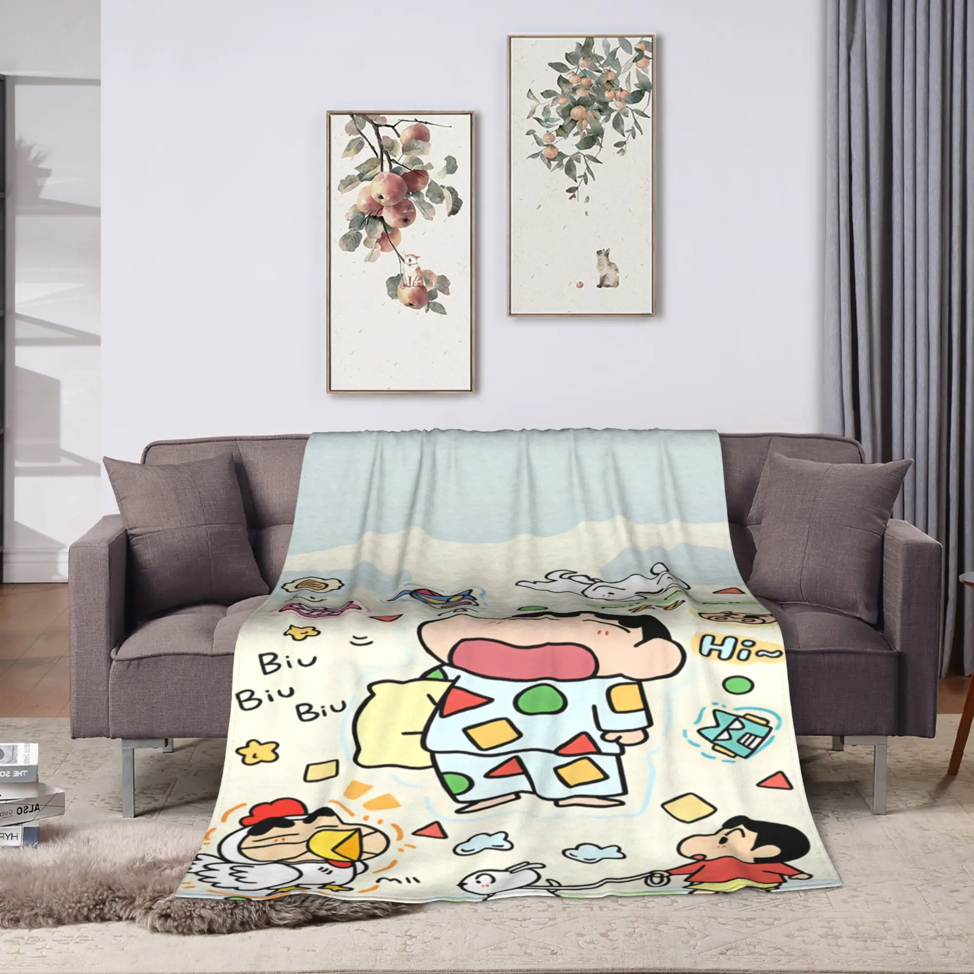 Crayon Shin-chan  Flannel Blanket  Soft Warm Throw Blanket for Couch Bed Camping Funny Bedspread Sofa Bed Cover