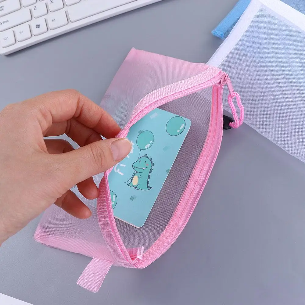 

Pencil Case Stationery Makeup Pouch Coin Purse Cosmetic Bag Transparent Document Bag File Folders Mesh Zipper Case Zipper Pouch