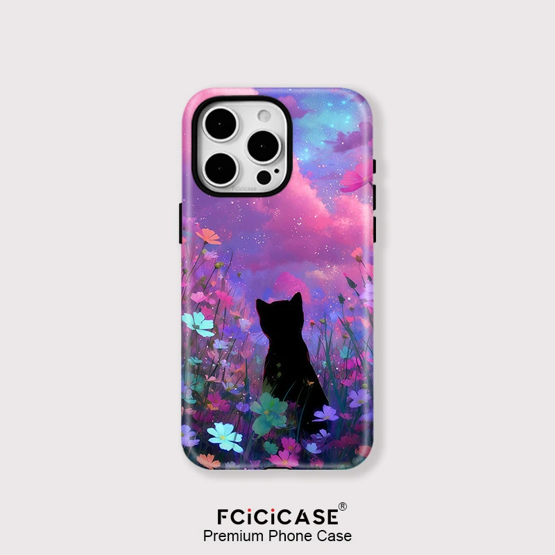 Fcicicase Shockproof Magnetic Case For iPhone 12 Pro 13 14 Plus 11 15 16 Pro Max Flower Cute Cat Silicone For Magsafe Cover