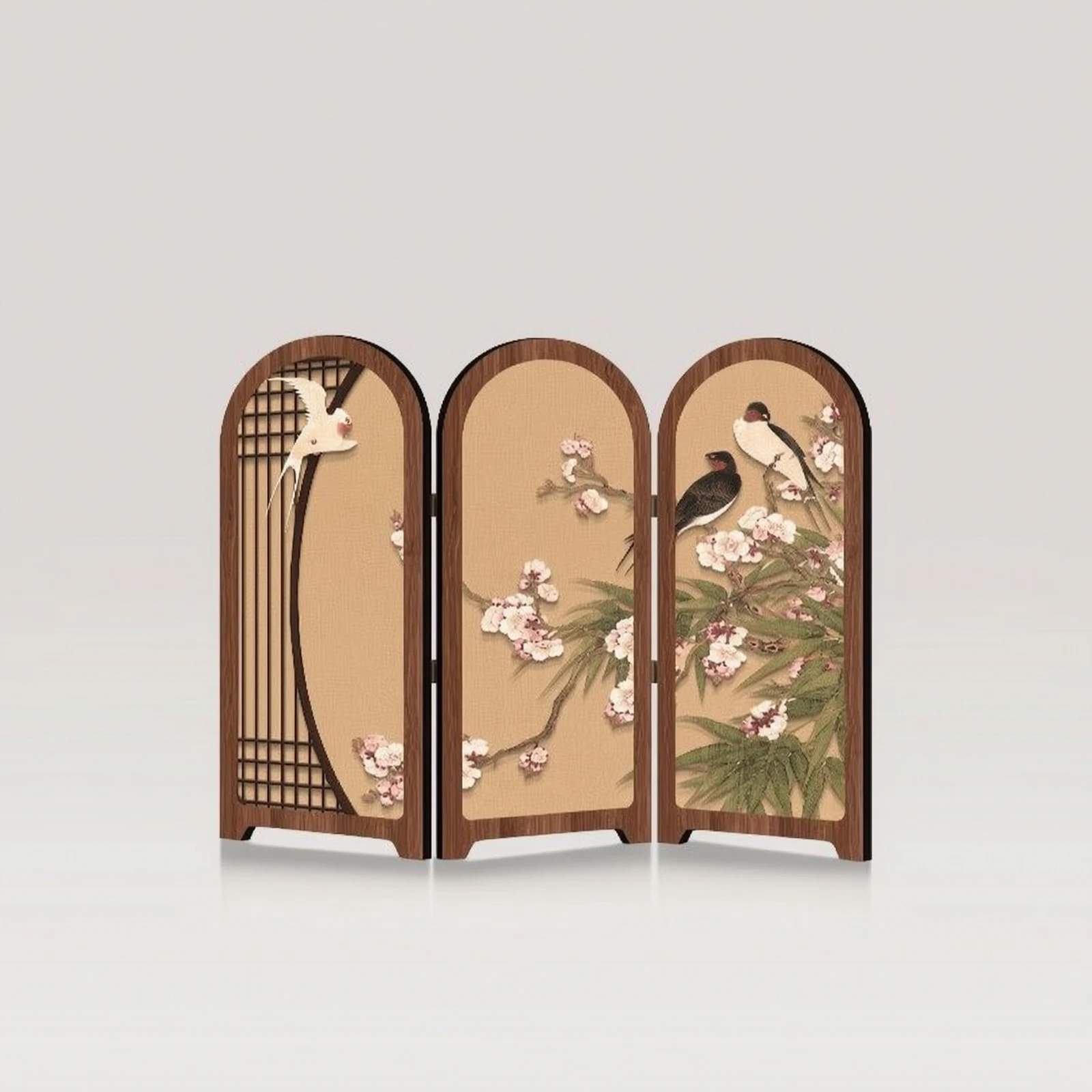 Desktop Folding Screen Chinese Style Mini Folding Screen with Base Decor Wood-Grain Decorative for Homeowners, Desk, Tea Table