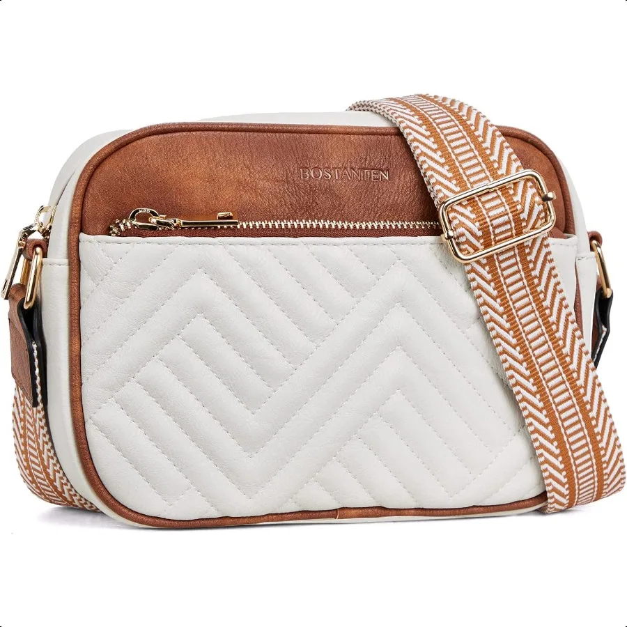 

BOSTANTEN Quilted Crossbody Bags for Women Vegan Leather Purses Small Shoulder Handbags with Wide Strap
