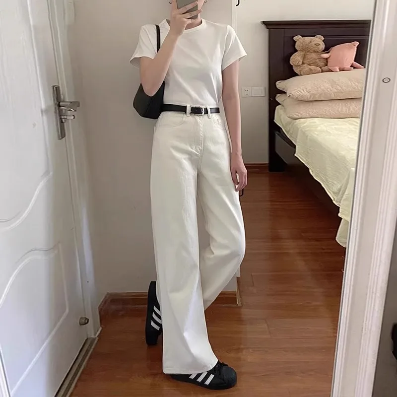 Spring Fashion High Waist Wide Leg Jeans Women's Pear Shape Slimming Loose Drapey Floor-Length Straight Cut Denim Pants
