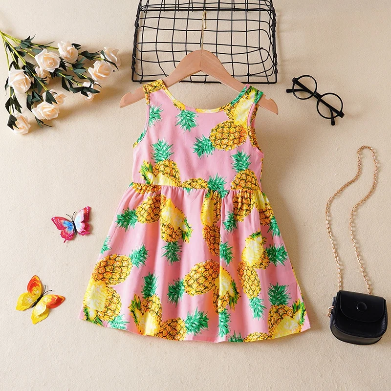 Kids Summer Girls' Dress Children Baby Girls Sleeveless Pineapple Printed Sleeveless Dress Casual Clothes Vestidos 0-6 Years