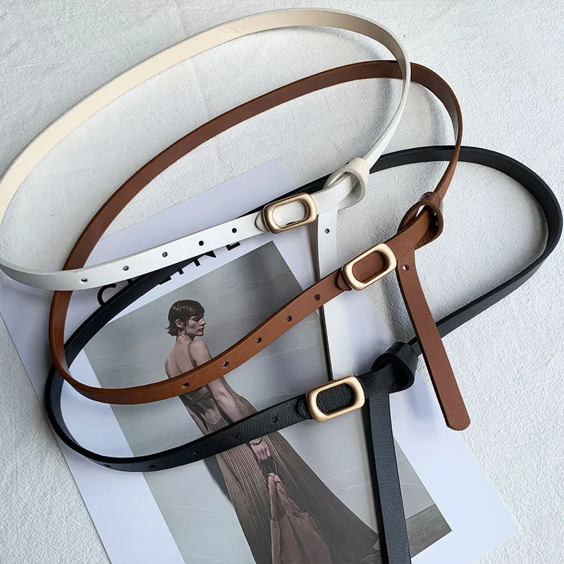 New Non-hole Woman Thin Belt PU Leather Metal Buckle Wrist Strap For Female Dress Shirt Decor Belts Fashion Adjustable Waistband