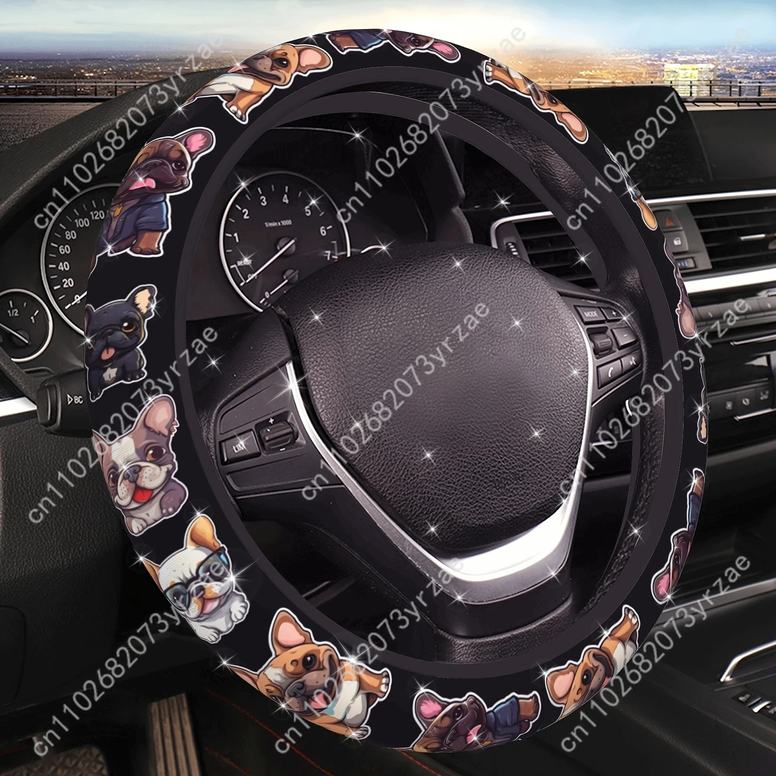 

Cute French Bulldog Car Steering Wheels Cover Universal Type Environmental Friendly Comfortablenon-slip Steering Wheel Wrap